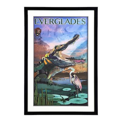 'Everglades' 24"W x 36"H Paper Collage Art with PS frame - Multi-Color