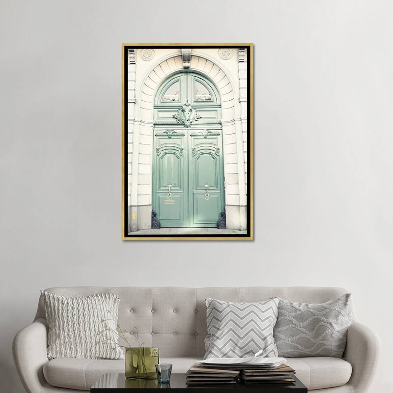 iCanvas "Paris Door, Mint" by Caroline Mint Framed