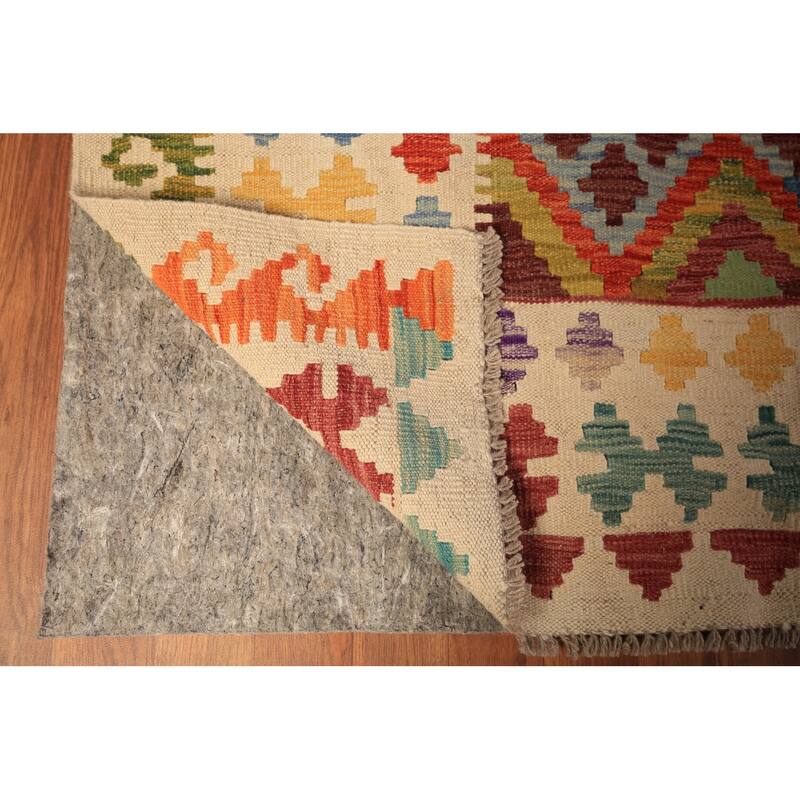 Trellis Geometric Kilim Oriental Large Rug Flatweave Wool Carpet - 10'4" x 16'0"