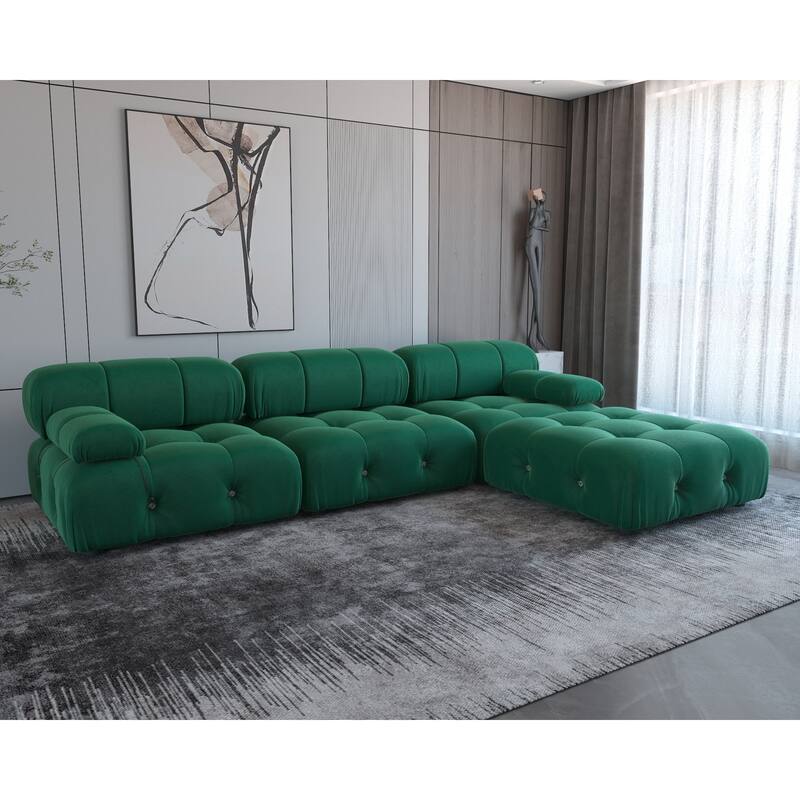 L-Shape Modern Velvet Sectional Sofa , Upholstery 3 seater with ottoman-103.95"