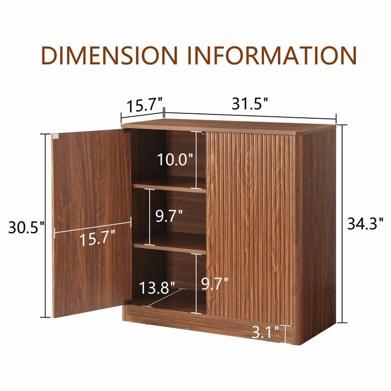 Fluted 31.5" Sideboard with Curved Design 2-Door Storage Cabinet for Stylish Organization