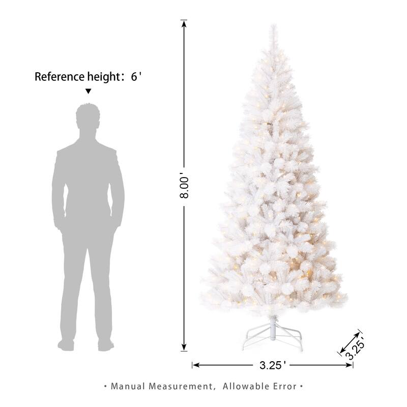 Glitzhome 8ft/10ft Pre-Lit Deluxe White Pine Slim Christmas Tree with Remote Controller