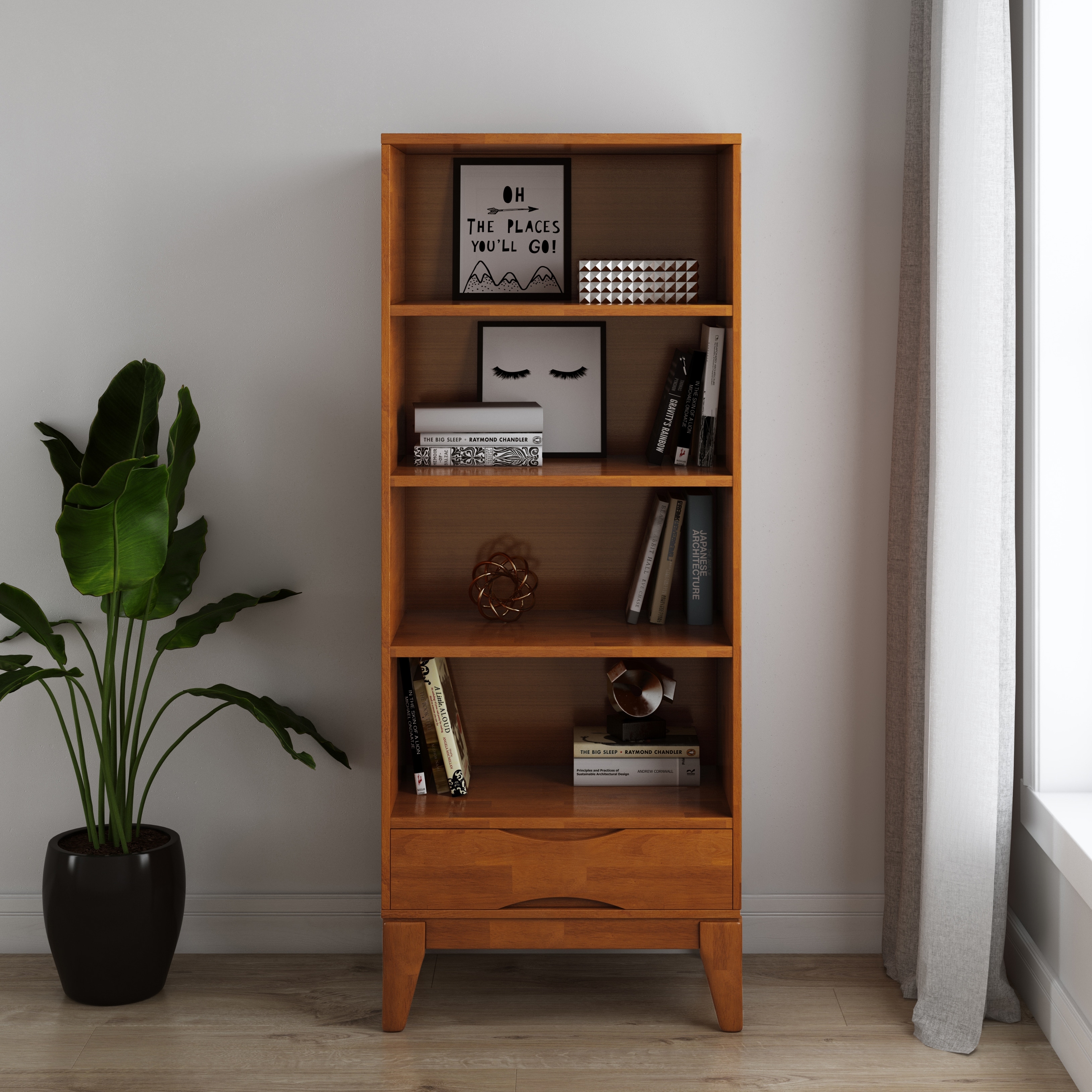 WYNDENHALL Pearson SOLID HARDWOOD 60 x 24 inch Mid Century Modern Bookcase with Storage - 24"w x 16"d x 60"h