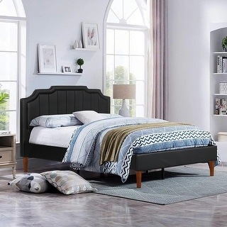 Javlergo Faux Leather Upholstered Platform Bed Frame, Full Bed Frame, Mattress Foundation with Wood Slat Support