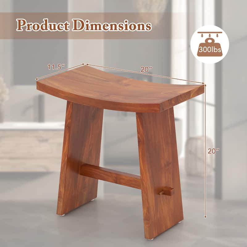 Gymax 20 Inch Teak Wood Shower Bench w/ Curved Seat for Inside Shower