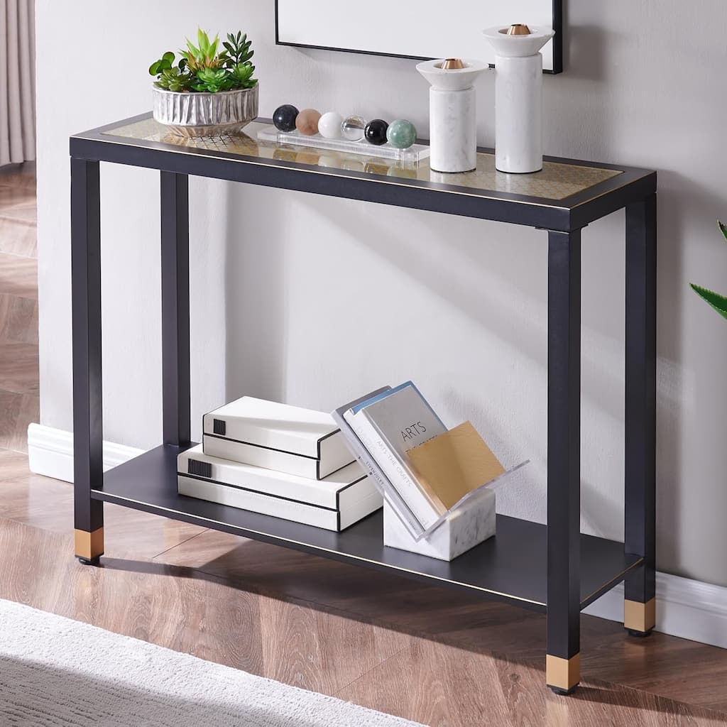 2-Tier Glass Entryway Console Entrance Table with Shelves