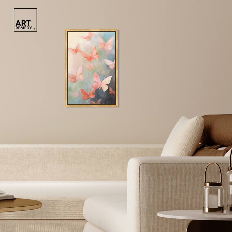 Art Remedy Peaceful Butterflies Framed Butterfly 1 Piece Canvas Wall Art