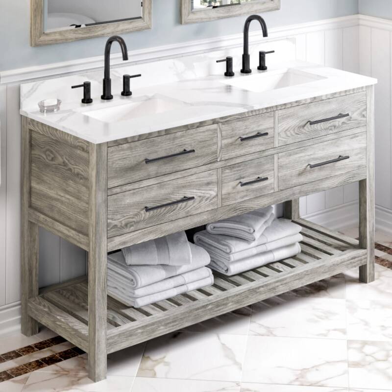 Jeffrey Alexander VKITWAV60R-QUARTZ Wavecrest II 60" Free Standing - Weathered Grey / Calacatta Vienna - Weathered