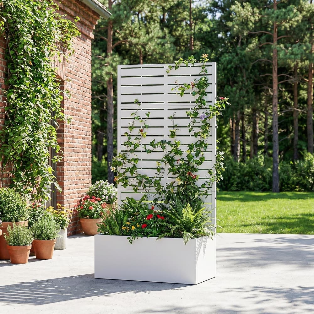 Galvanized Planter Box with Trellis & Privacy Screen
