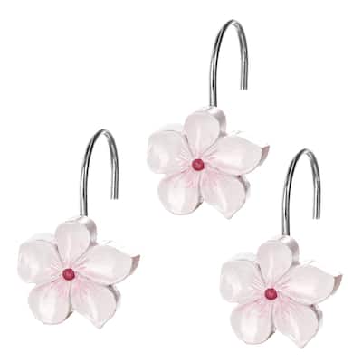 Creative Scents Vanda White & Pink Blossom Shower Curtain Hooks - Set of 12