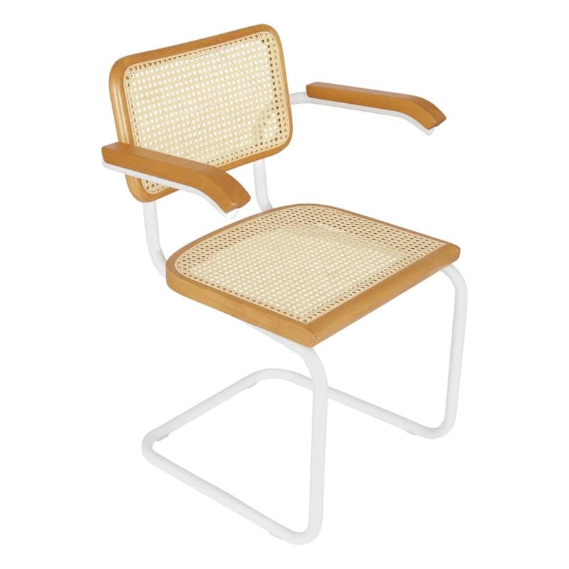 Breuer Chair Company Marcel Breuer Cesca Cane Cantilever Armchair Arm Chair w/ White Steel Frame (Various Wood & Cane Colors)