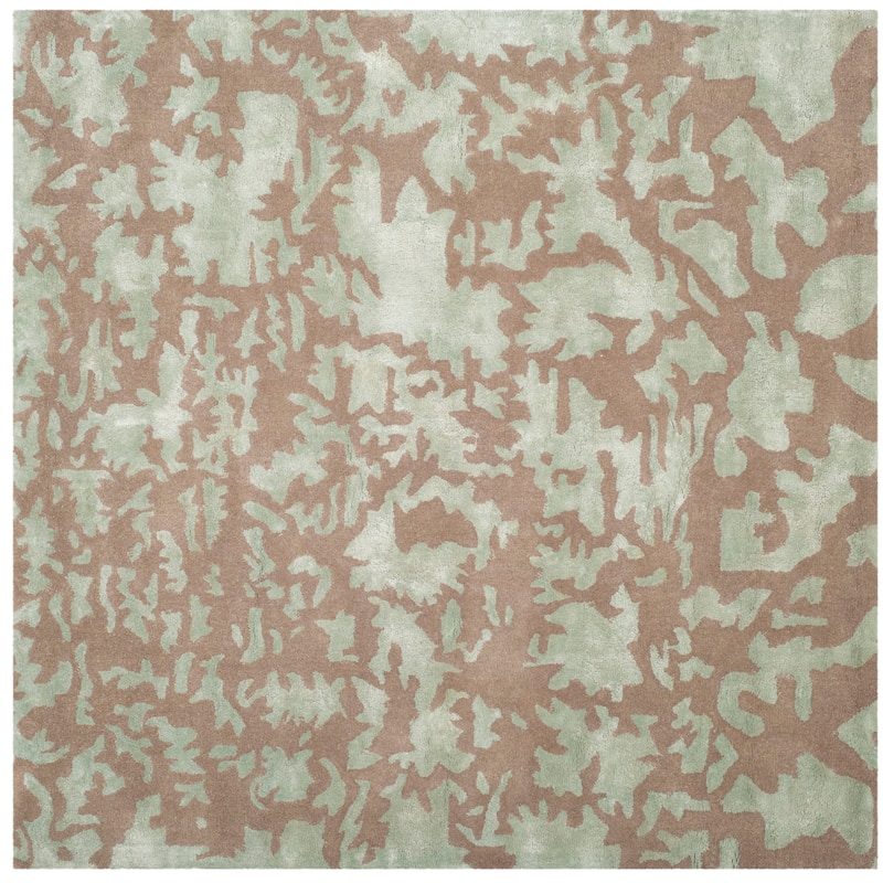 SAFAVIEH Handmade Soho Sural N.Z. Wool Rug - 6' Square - Taupe/Light Blue