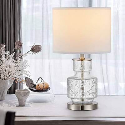 WINGBO 20.7” Elegant Table Lamp with Patterned Glass Base & Drum Shade - N/A