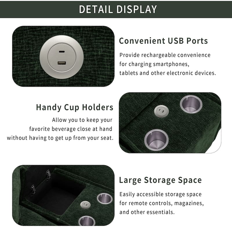111" Chenille Sectional Sofa with 2 Ottomans, USB Ports and Storage - 4-Seater and Pocket Spring Cushions Cup Holders