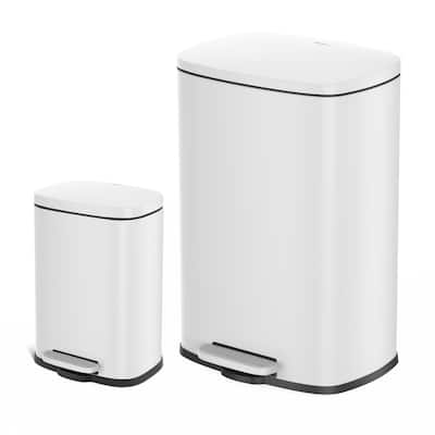 Qualiazero 13.2 Gallon + 3.2 Gallon Rectangular Step Can Combo - Matte White