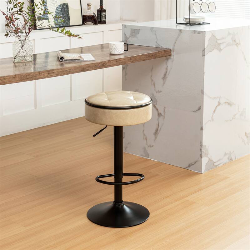 Round Storage Bar Stool Set of 2,Height Adjustable with Metal Frame