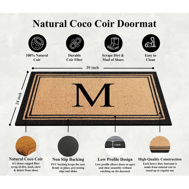 A1HC Pure Natural Coir Monogrammed Heavy Duty PVC Backing Doormat