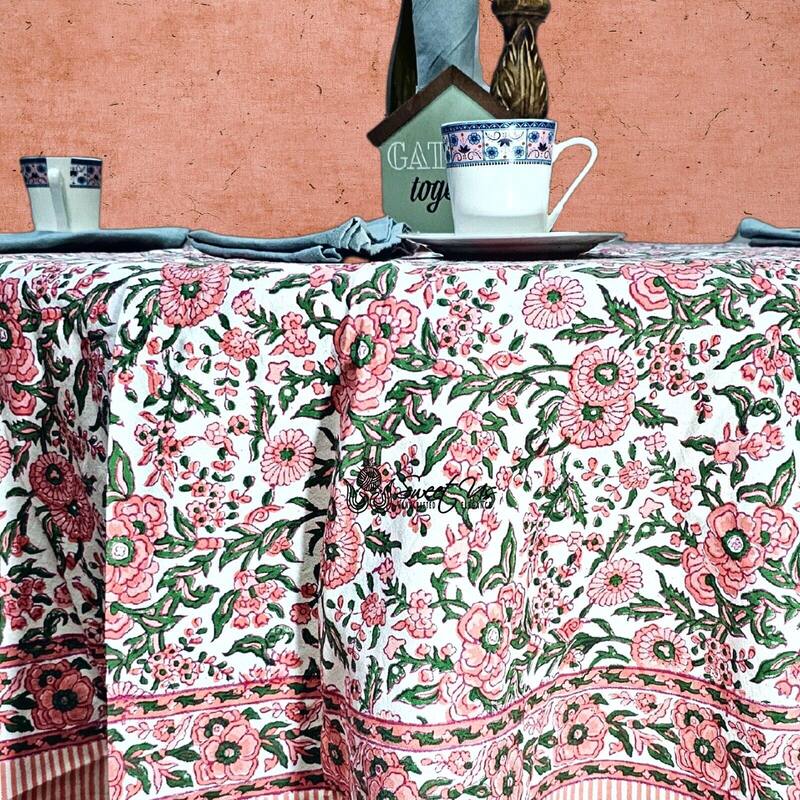 Cotton Floral Block Print Tablecloth Collection