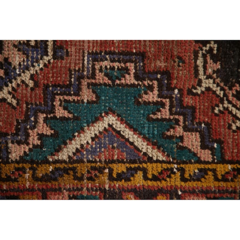 Vegetable Dye Hamedan Persian Vintage Runner Rug Geometric Wool Carpet - 2'11"x 10'1"