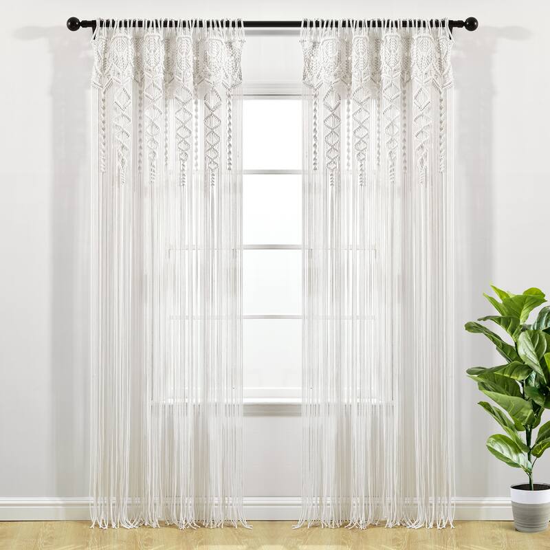 Lush Decor Boho Macrame Textured Cotton Window Curtain/Room Divider/Doorway/Wall Decor - White - 84 Inches