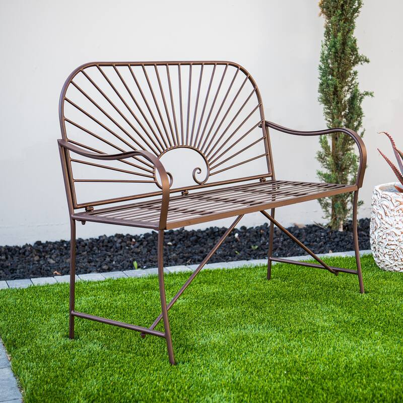 XBrand 44"L Iron Sun-Patterned Seat for Two Indoor/Outdoor Bench