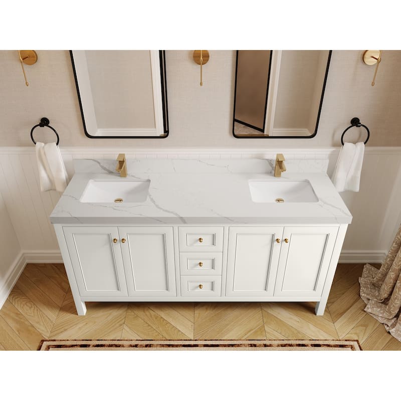 Willow Collections 72 in. W x 22 in. D Nashville Double Bowl Sink Bathroom Vanity with Countertop - 2”Calacatta Laza - Ivory