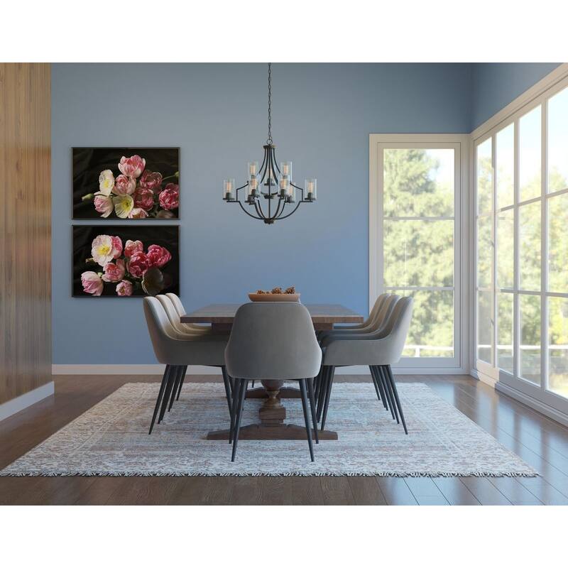 Lassiter Collection 9-Light Matte Black Clear Glass Modern Chandelier Light - 34.000" x 19.200" x 14.000"
