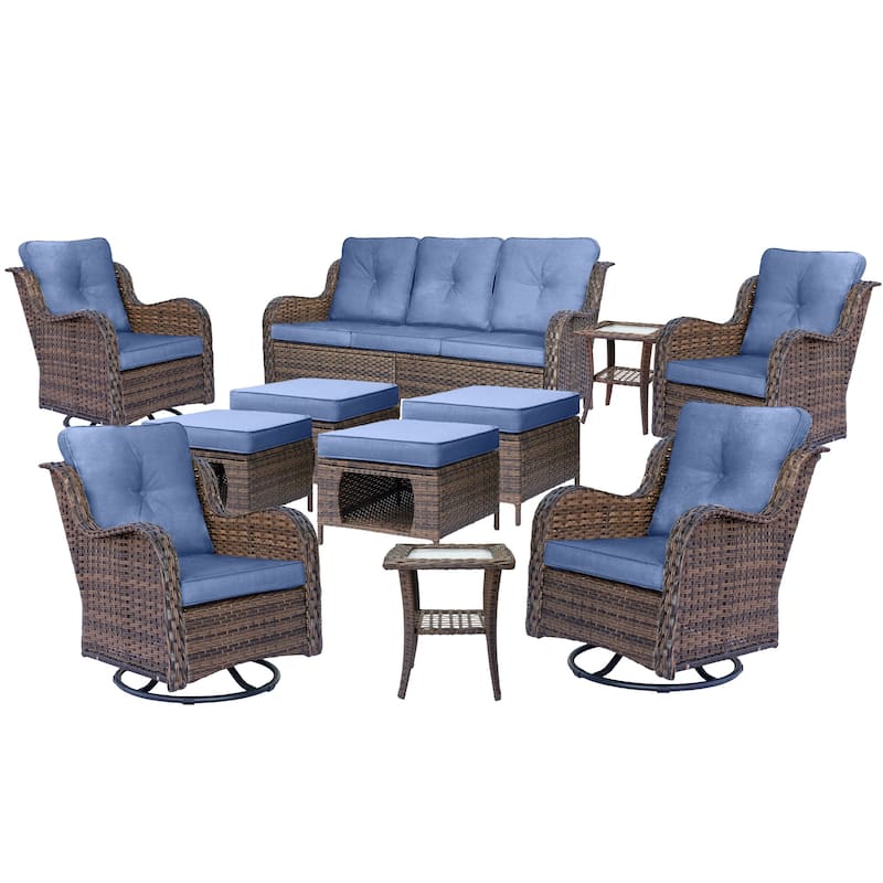 Wicker Outdoor Patio Furniture Seating Set with Swivel Rocker Chairs