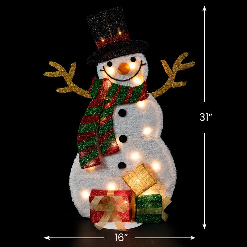 Lighted Smiling Snowman with Gifts Outdoor Christmas Decoration - 31" - Clear Lights - White