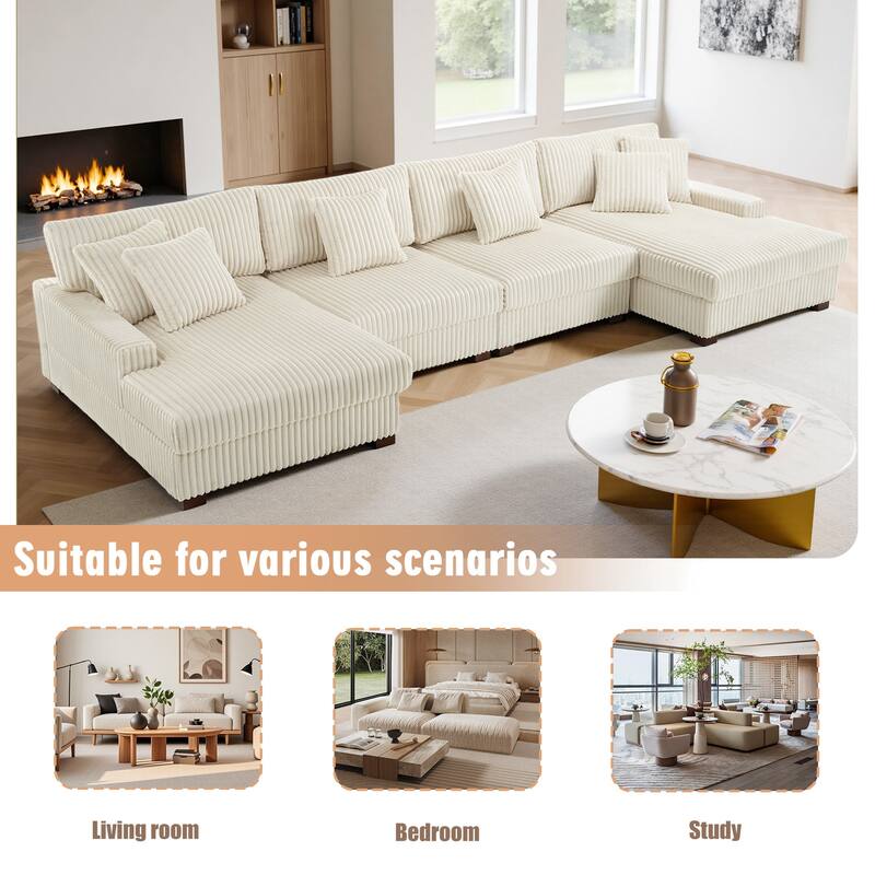 Cotton Flannel 3-Seat Modular Sectional Sofa with Chaise