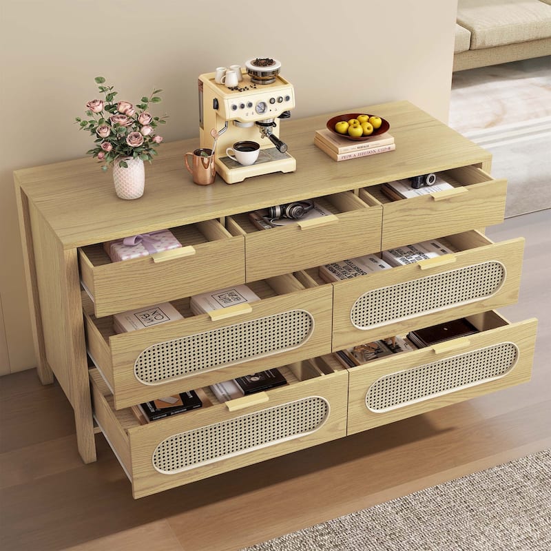 Moasis 4-6-Drawer Dresser Chest Drawer Storage Cabinet Rattan Wood Closet