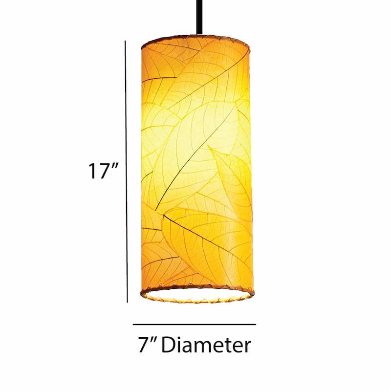 Handmade Cylinder Pendant, Cocoa Leaves Shade, 7 x 7 x 17 in. - 7 x 7 x 17