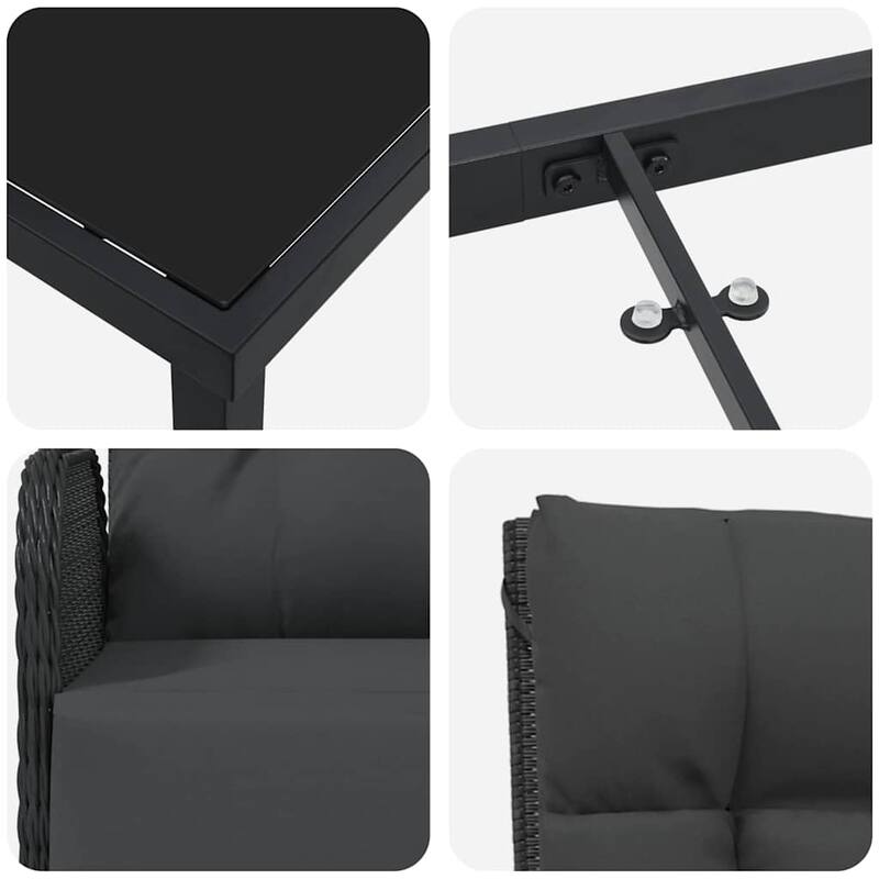 vidaXL Garden Dining Set with Cushion Black Poly Rattan