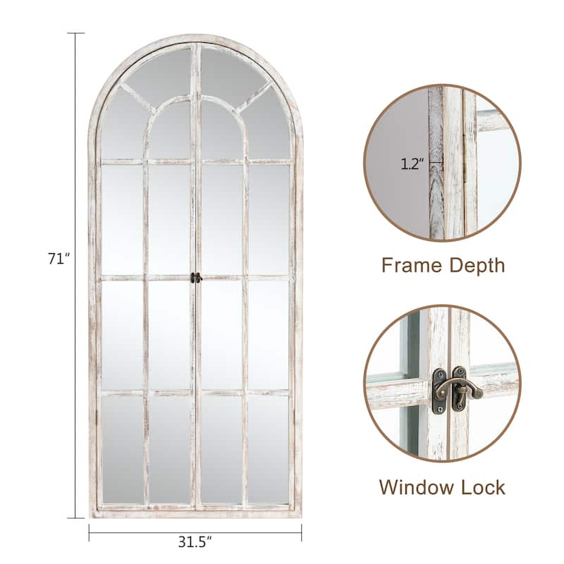 Wood Arched Window 2-door Wall Mirror