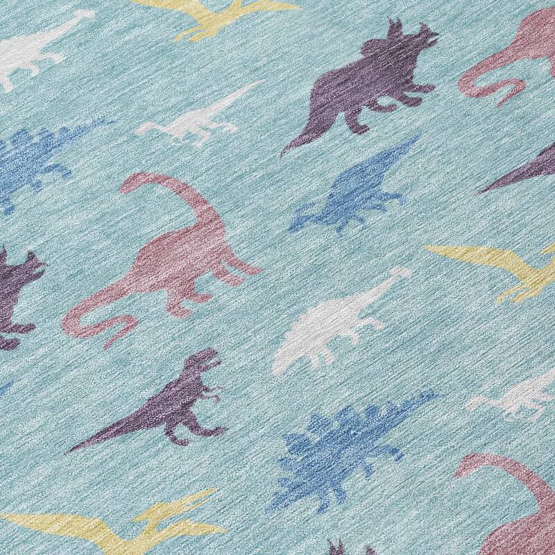 Machine Washable Indoor/ Outdoor Modern Dinosaur Chantille Rug