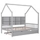 preview thumbnail 13 of 45, Wooden Full Size House Bed with Trundle,Kids Bed with Shelf, Gray