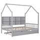 preview thumbnail 28 of 30, Wooden Full Size House Bed with Trundle and Shelf for Kids