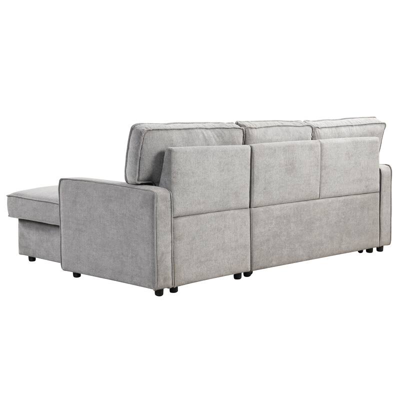 L-Shaped Convertible Sleeper Sectional Sofa with Pull Out Bed and Storage Chaise, Modular Couch Bed with Cup Holder, USB Ports
