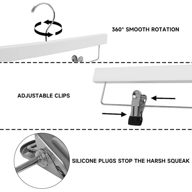 BP4U Premium Wooden Pants Hangers with Adjustable Clips, Solid Wood Skirt Hangers for Jeans, Slacks, Dresses