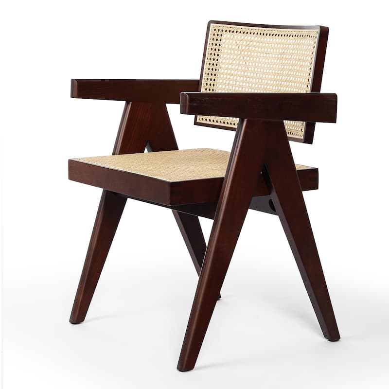 Solid Wood Rattan Armchair Dining Chair in Natural