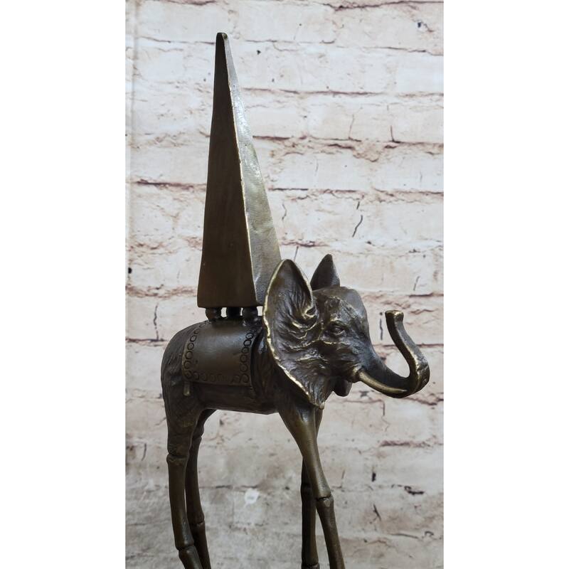 Salvador Dali Space Elephant Bronze Statue Sculpture Figure Surreal Art On Marble Base