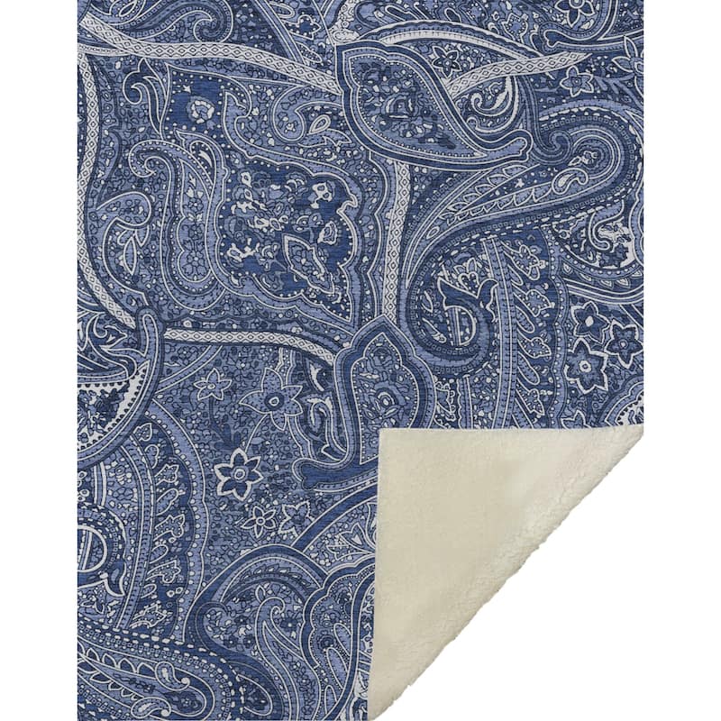 Premium Machine Washable Modern Paisley Sherpa Throw Blanket