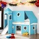 preview thumbnail 1 of 12, Twin Size Playhouse Loft Bed with Slide Pink Tent and Tower,Spacious Under Bed Space For Home Blue