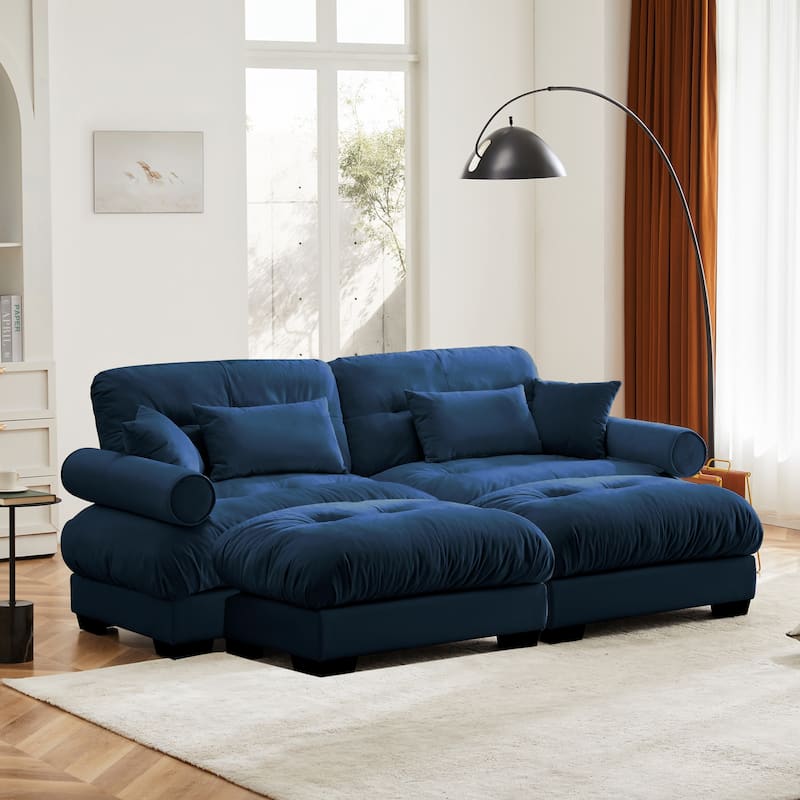 GDFStudio - Velvet 2-Seater 93.7" Cloud Modular Sectional Couch with 2 Ottomans