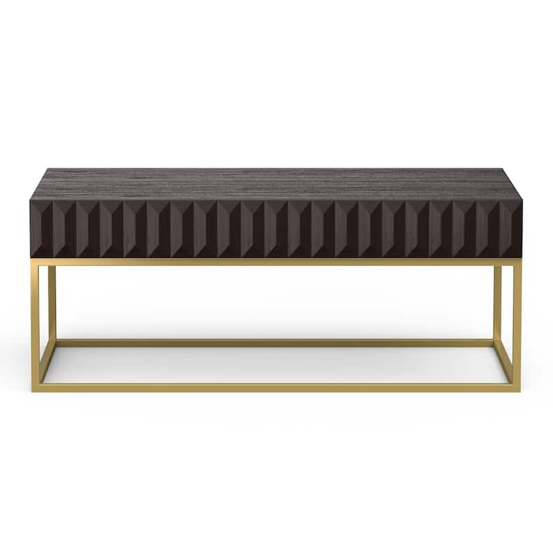 47-inch Walnut and Gold Coffee Table with Concealed Drawers