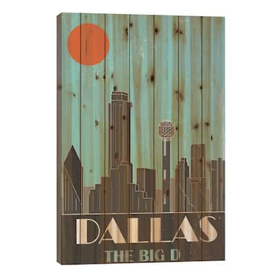 Dallas, Sky Blue Print On Wood by Fly Graphics - Multi-Color