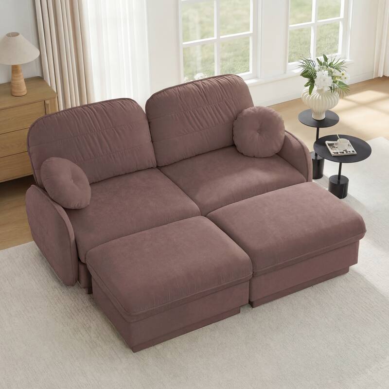 GDFStudio Sylvie Ashworth Chenille Cloud U-Shaped Loveseat Sofa with Movable Ottomans, Deep Seat