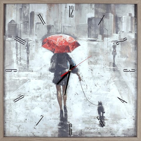 Figurative Red Umbrella Framed Decorative Art Clock 25.25X25.25 Inch Large Wall Decor