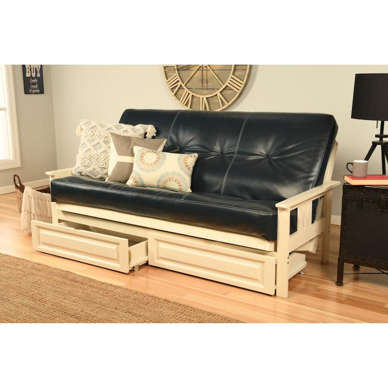 Somette Beli Mont Antique White Full-size Storage Futon Set with Mattress