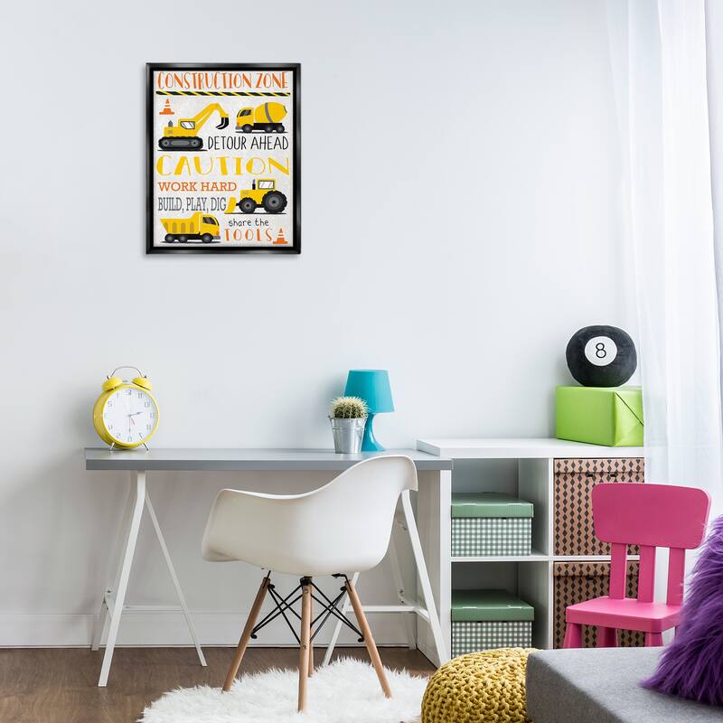 Stupell Construction Zone Ahead Framed Floater Canvas Wall Art Design By Elizabeth Tyndall